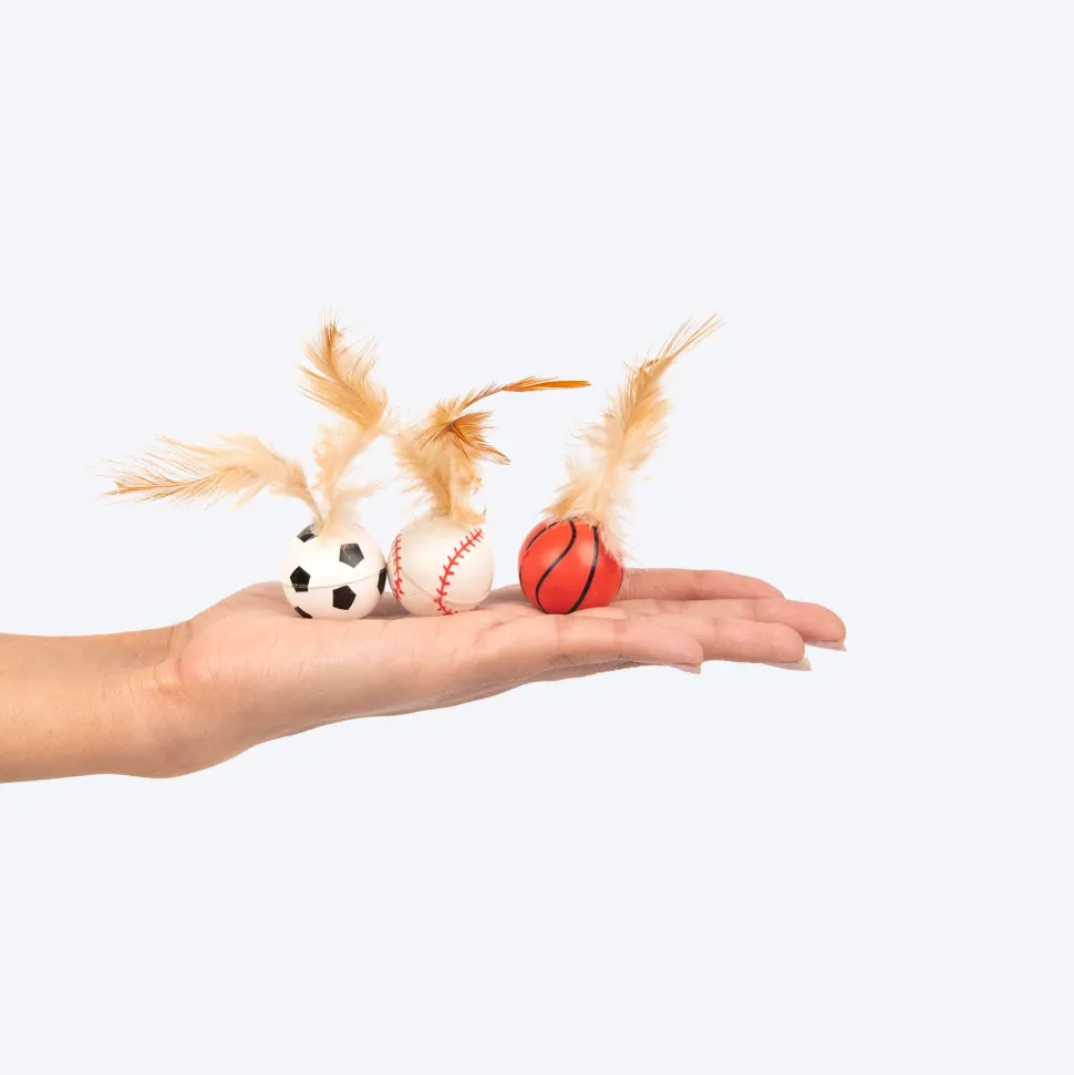 HUFT Sporty Trio Feather Balls For Cat - Multicolour - Set Of 3