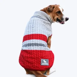 HUFT Striped Cable Knit Dog Sweater - Grey/Red