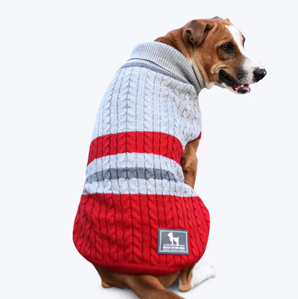 HUFT Striped Cable Knit Dog Sweater - Grey/Red