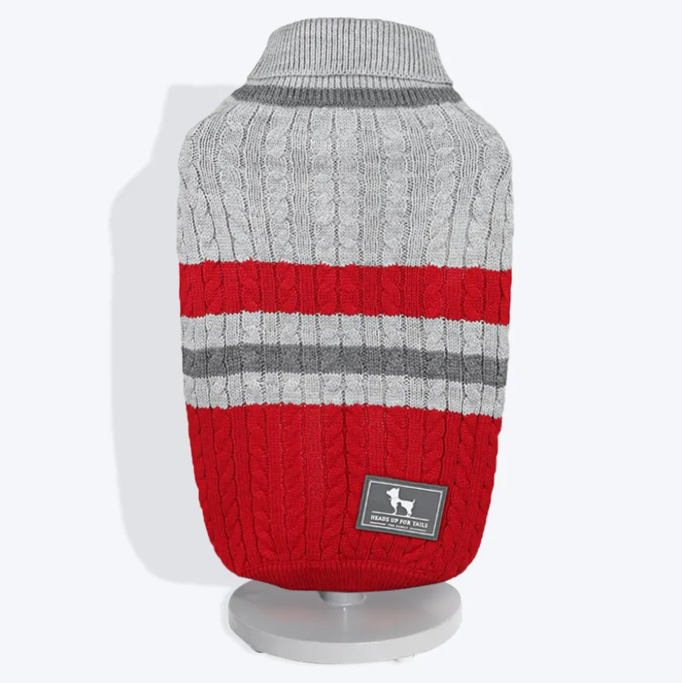 HUFT Striped Cable Knit Dog Sweater - Grey/Red