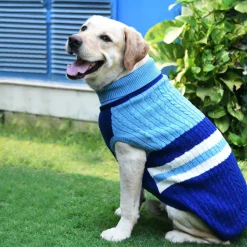 HUFT Striped Cable Knit Dog Sweater - Navy/Sky Blue