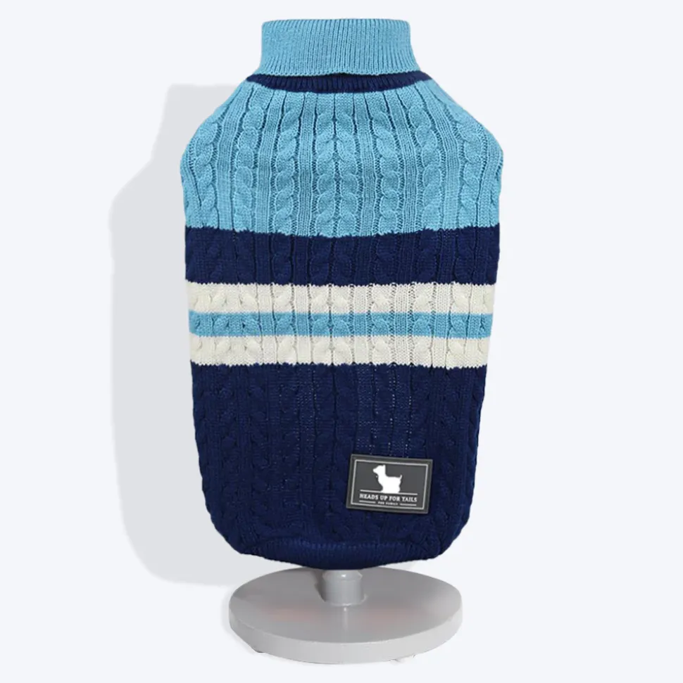 HUFT Striped Cable Knit Dog Sweater - Navy/Sky Blue