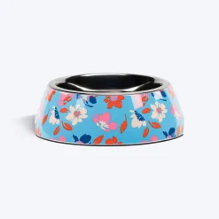 HUFT Summer Bloom Printed Melamine Bowl With Steel Insert For Dog - Blue