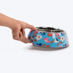 HUFT Summer Bloom Printed Melamine Bowl With Steel Insert For Dog - Blue
