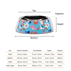 HUFT Summer Bloom Printed Melamine Bowl With Steel Insert For Dog - Blue