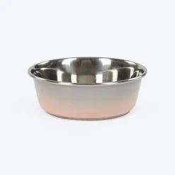 HUFT Tiny Tails Printed Steel Bowl For Puppy - Pink & Grey