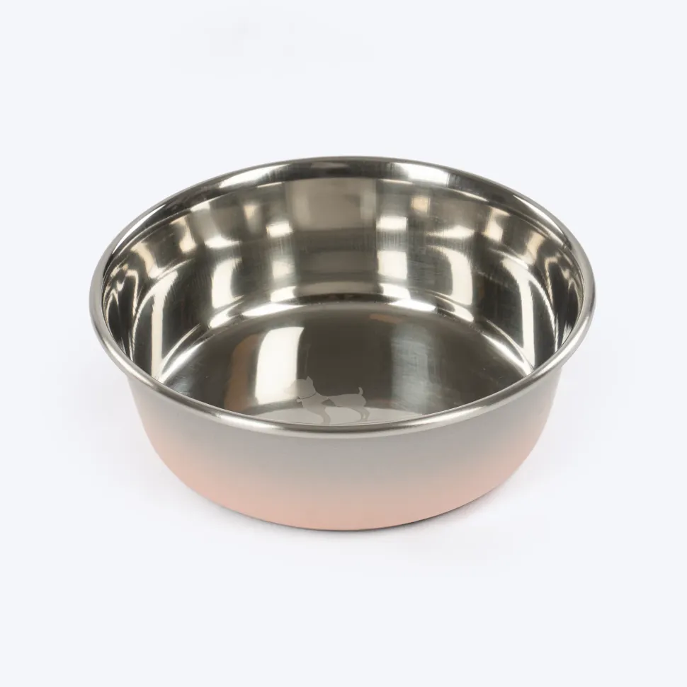 HUFT Tiny Tails Printed Steel Bowl For Puppy - Pink & Grey