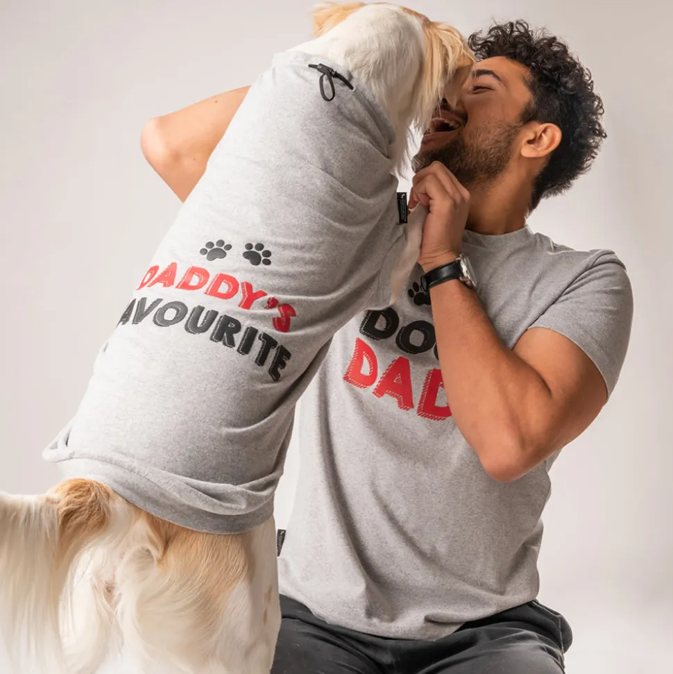 HUFT Twinning - Dog Dad T-Shirt For Humans - Grey with Black & Red Print