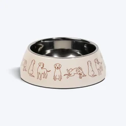 HUFT Wag And Doodle Printed Melamine Bowl With Steel Inserts For Dogs - Beige