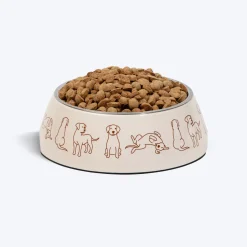 HUFT Wag And Doodle Printed Melamine Bowl With Steel Inserts For Dogs - Beige