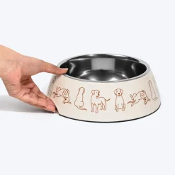 HUFT Wag And Doodle Printed Melamine Bowl With Steel Inserts For Dogs - Beige
