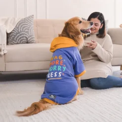 HUFT Wag More Worry Less Colour Block Hoodie Pet Sweatshirt - Blue