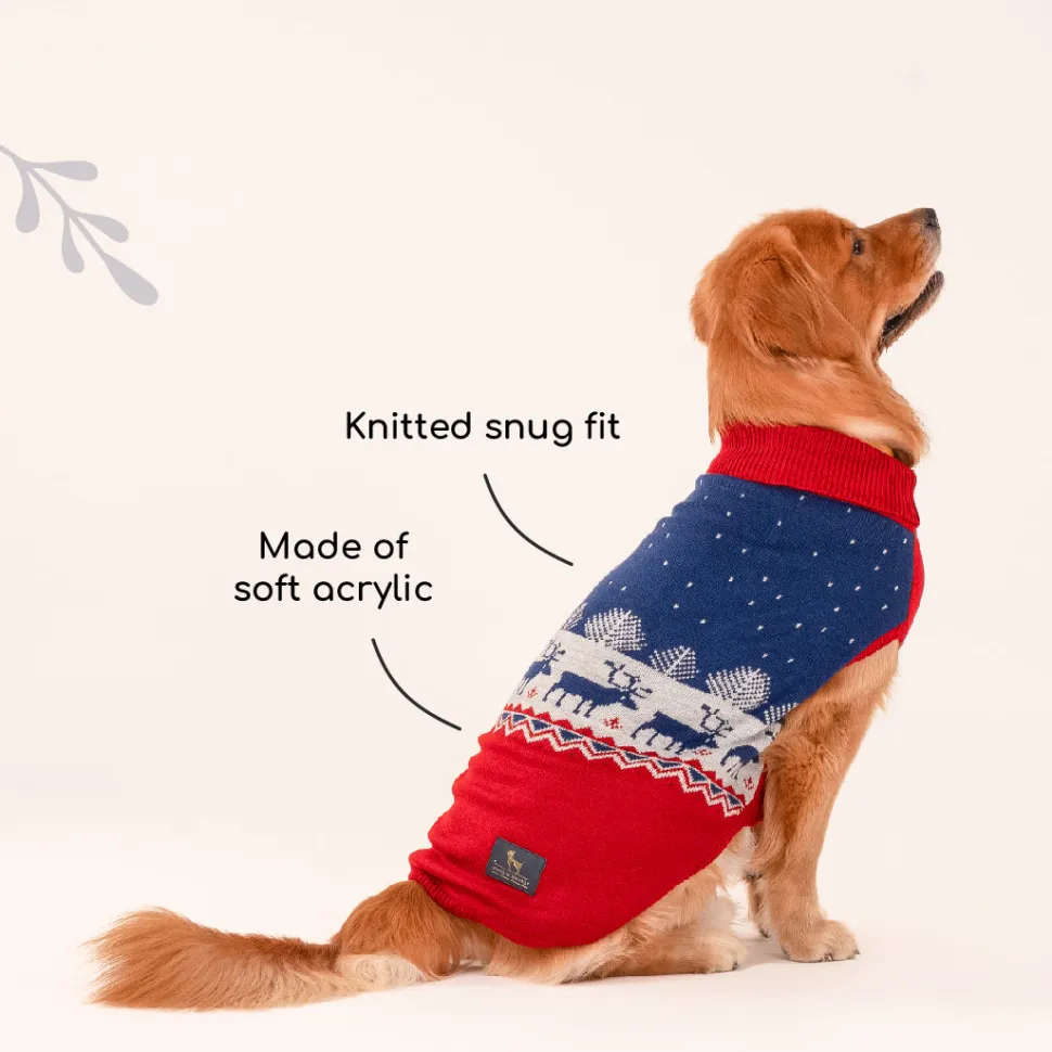 HUFT Winter Miracle Sweater For Dogs - Red & Blue
