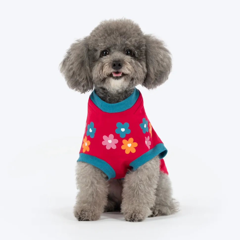 HUFT Awesome Blossom Printed T-Shirt For Dog - Magenta