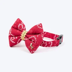 HUFT Bandhani Breeze Bowtie With Strap For Dog - Red