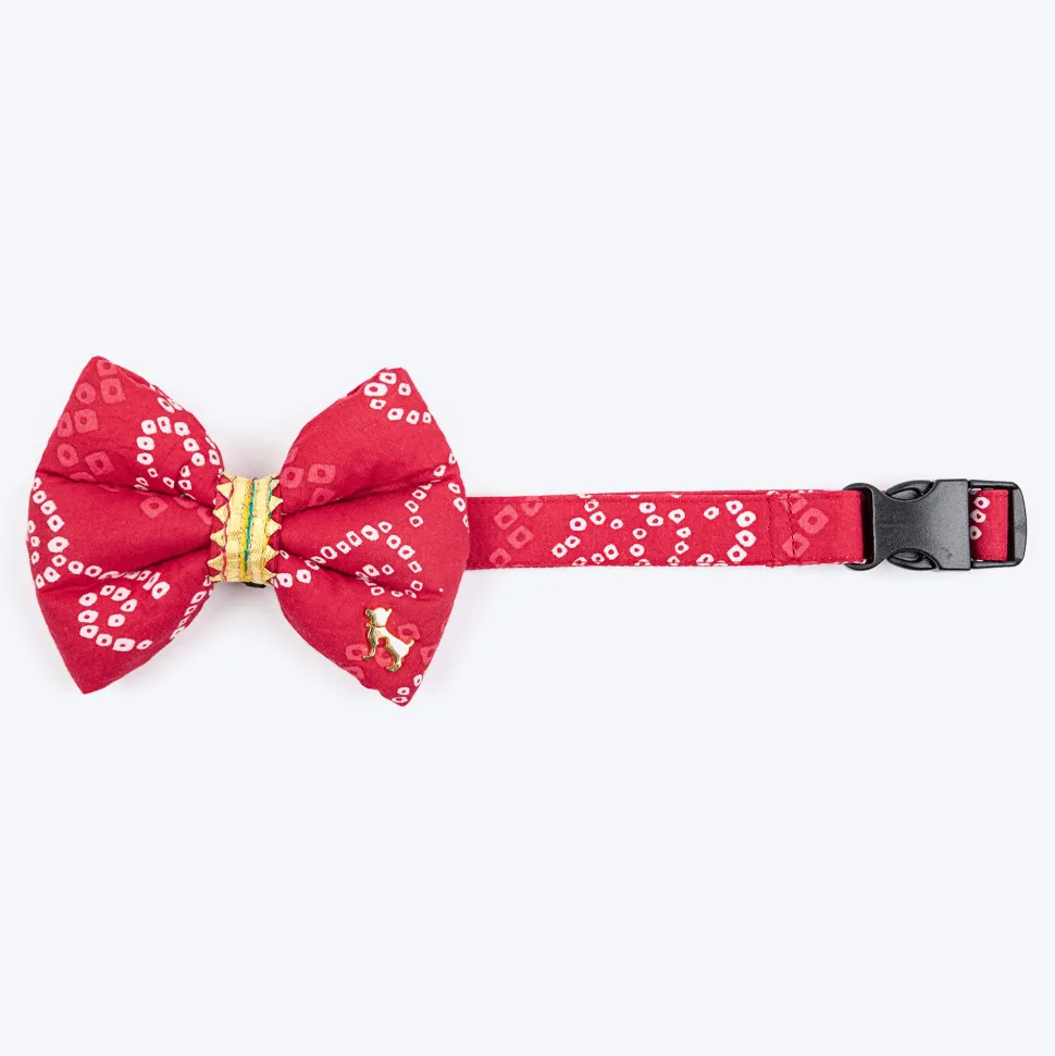 HUFT Bandhani Breeze Bowtie With Strap For Dog - Red