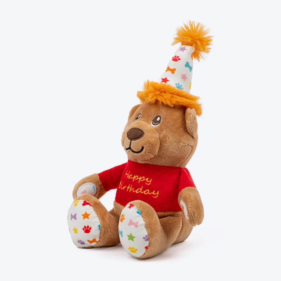 HUFT Barkday Bear Plush Toy For Dog - Multicolor