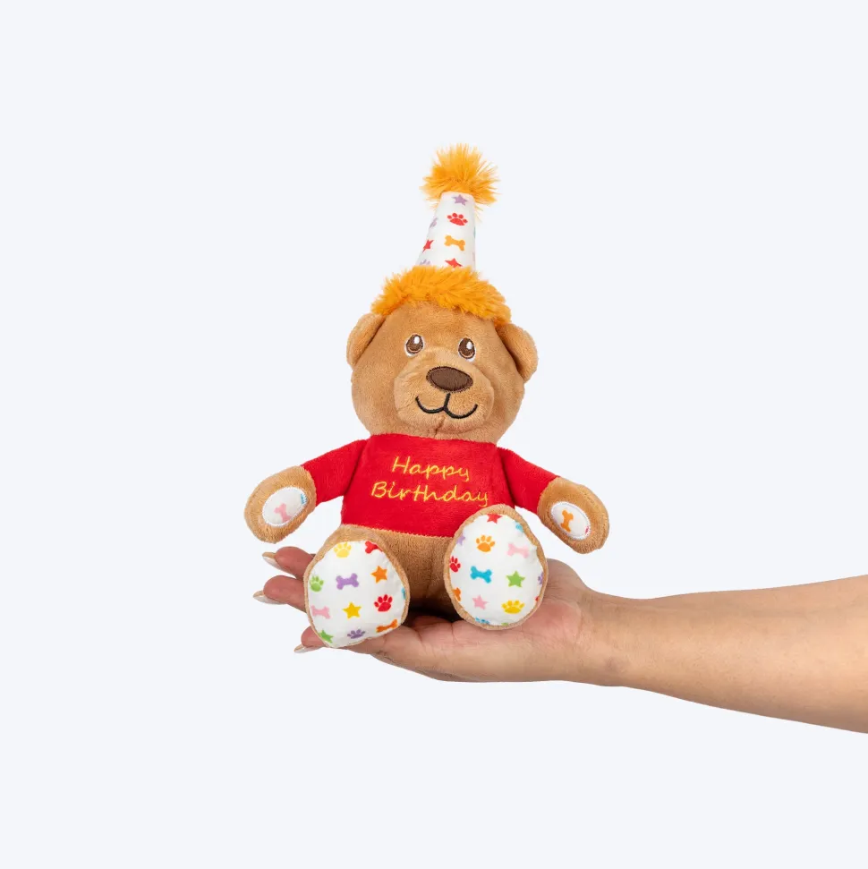HUFT Barkday Bear Plush Toy For Dog - Multicolor
