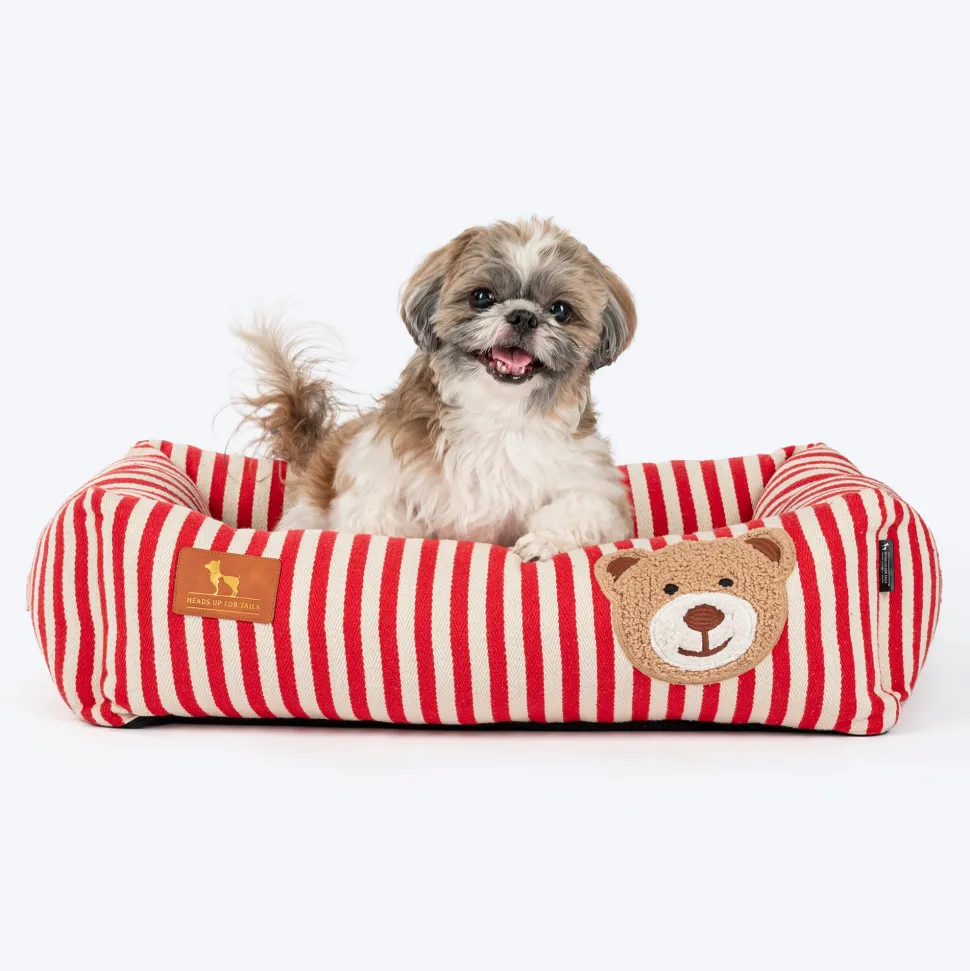 HUFT Bear Stripes Lounger Bed For Dog - Red & Ivory
