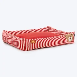 HUFT Bear Stripes Lounger Bed For Dog - Red & Ivory