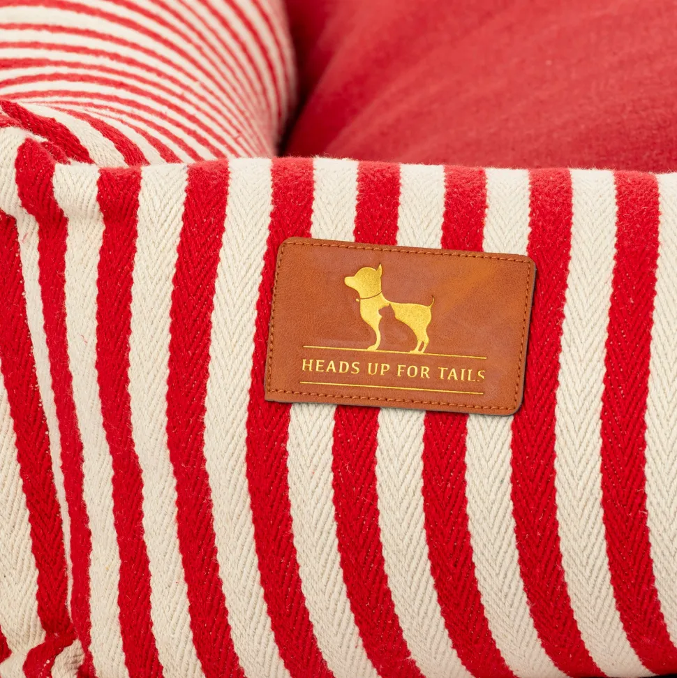 HUFT Bear Stripes Lounger Bed For Dog - Red & Ivory