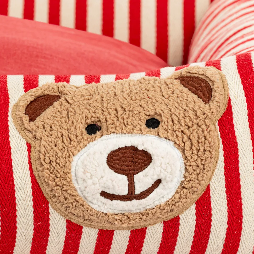 HUFT Bear Stripes Lounger Bed For Dog - Red & Ivory