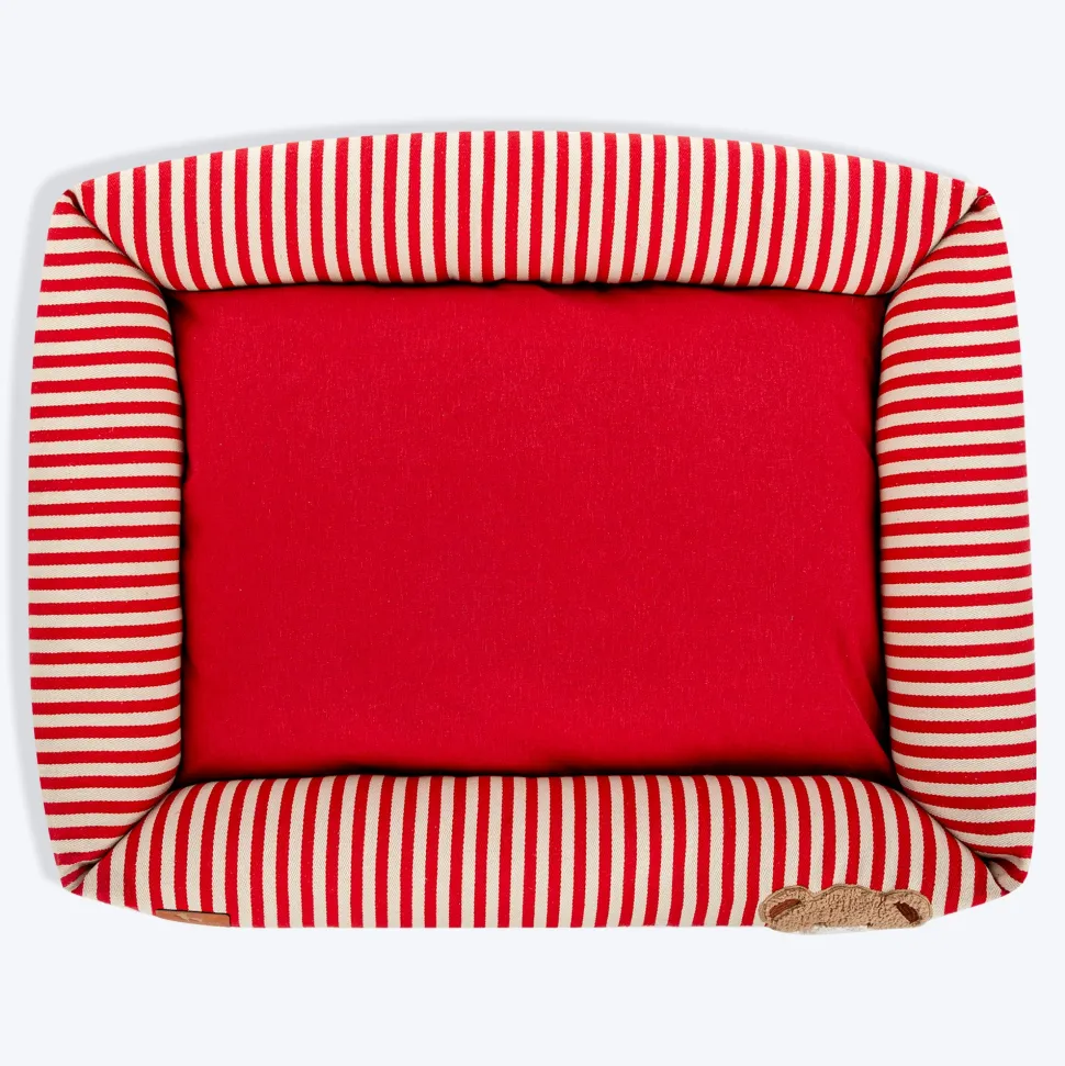 HUFT Bear Stripes Lounger Bed For Dog - Red & Ivory