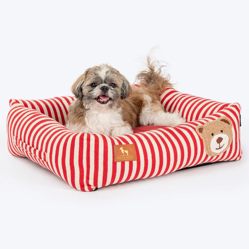 HUFT Bear Stripes Lounger Bed For Dog - Red & Ivory