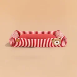 HUFT Bear Stripes Lounger Bed For Dog - Red & Ivory