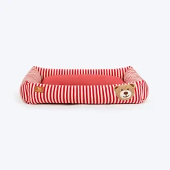 HUFT Bear Stripes Lounger Bed For Dog - Red & Ivory