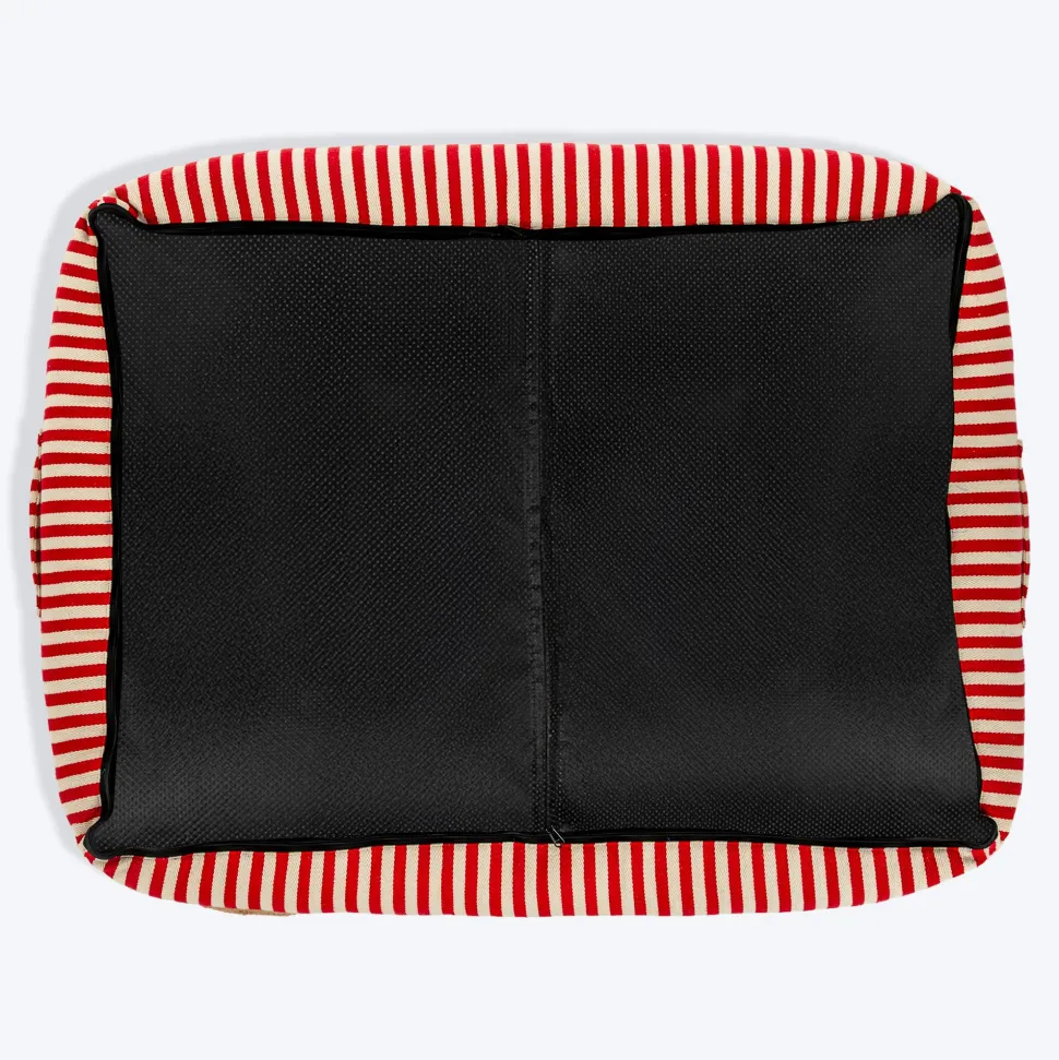 HUFT Bear Stripes Lounger Bed For Dog - Red & Ivory