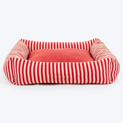 HUFT Bear Stripes Lounger Bed For Dog - Red & Ivory
