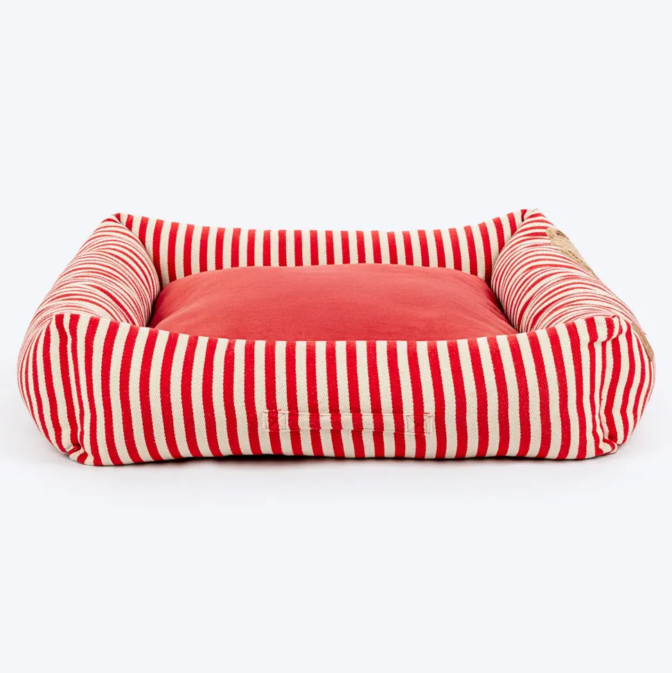 HUFT Bear Stripes Lounger Bed For Dog - Red & Ivory