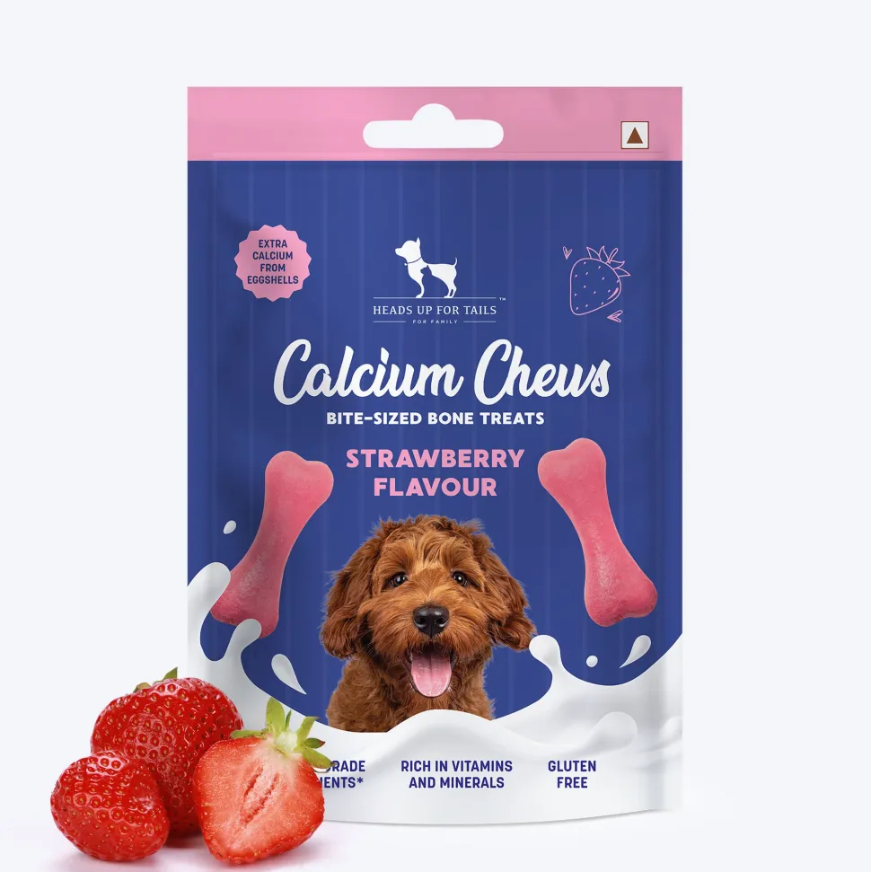 HUFT Calcium Chews Bite-Sized Bone Treats For Dog - Strawberry Flavour - 200 gm