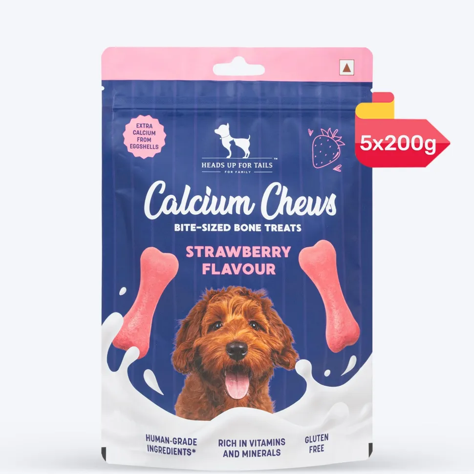 HUFT Calcium Chews Bite-Sized Bone Treats For Dog - Strawberry Flavour - 200 gm