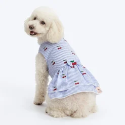 HUFT Cherie Cherry Stripe Dress For Dog - Blue & White