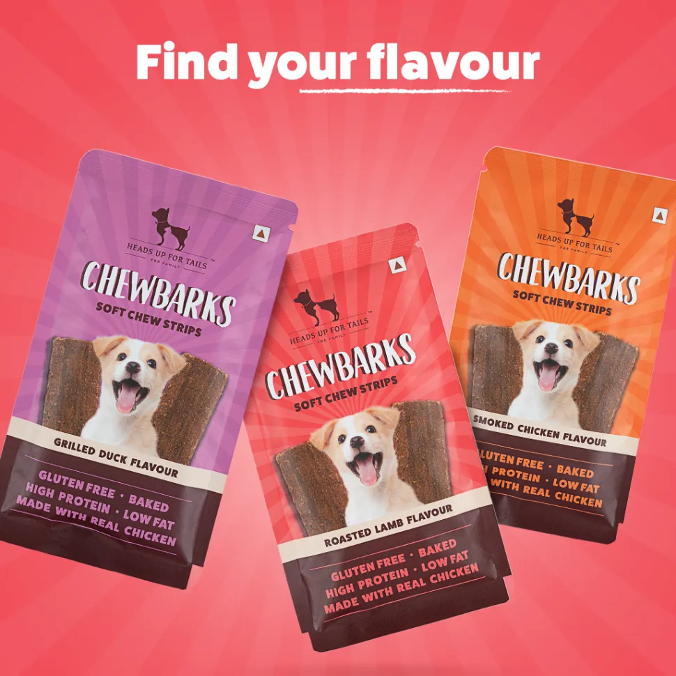 HUFT Chewbarks Dog Soft Chew Strips Treats - Roasted Lamb - 30 gm