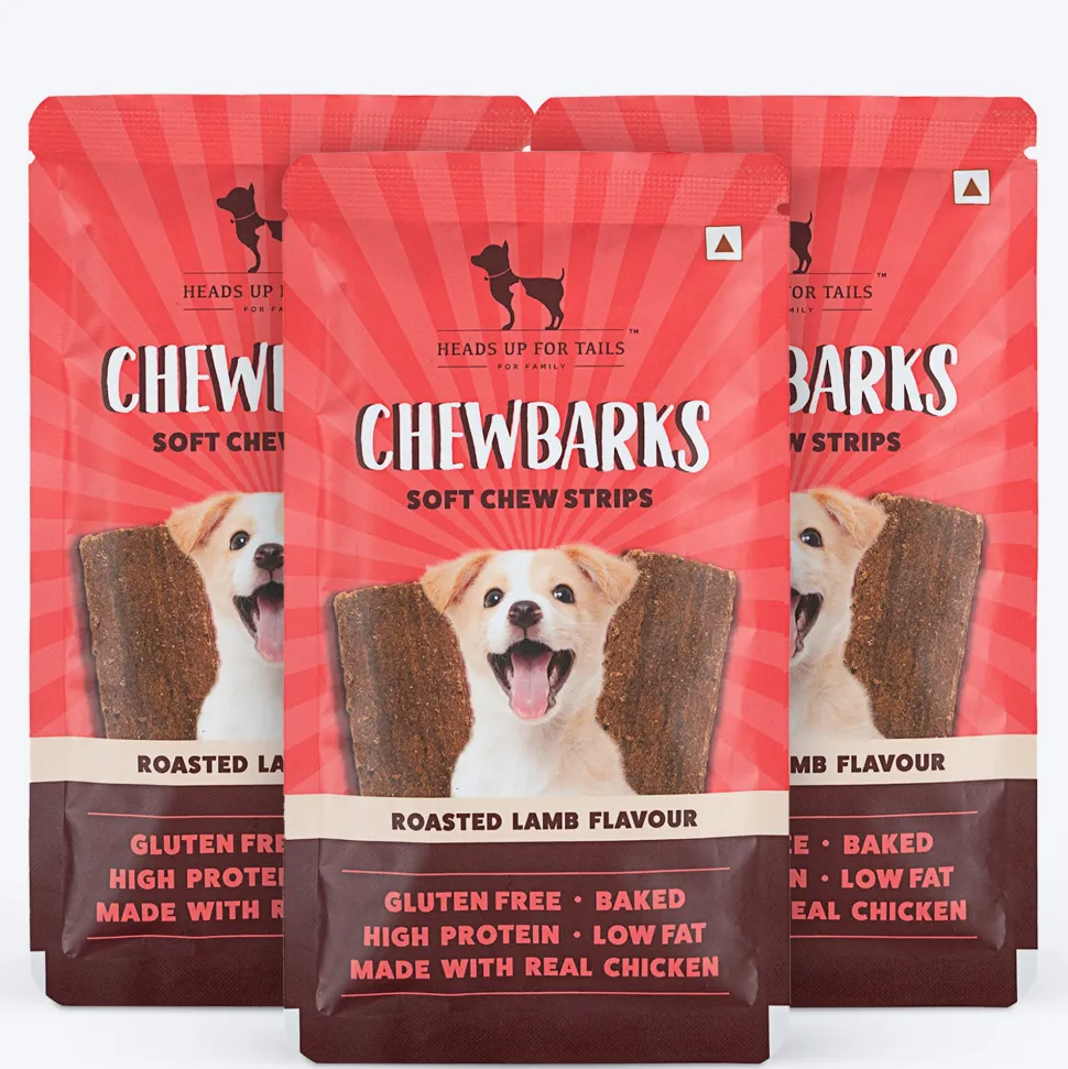 HUFT Chewbarks Dog Soft Chew Strips Treats - Roasted Lamb - 30 gm