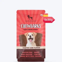 HUFT Chewbarks Dog Soft Chew Strips Treats - Roasted Lamb - 30 gm