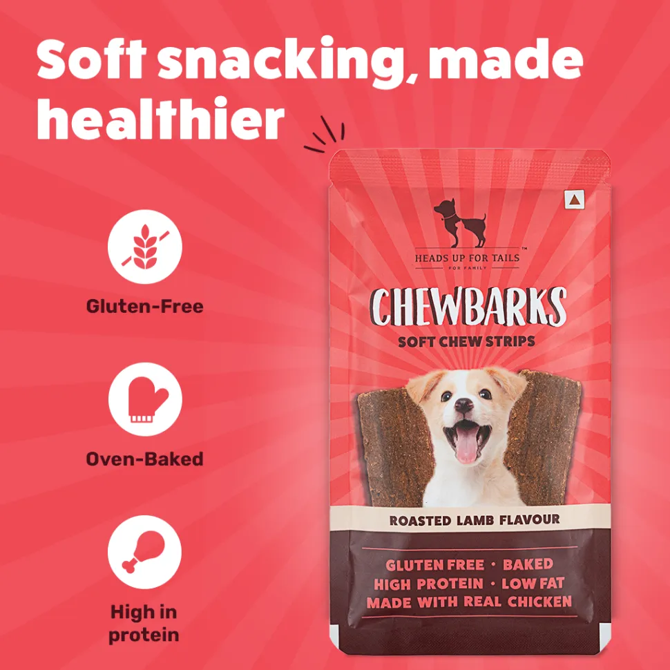 HUFT Chewbarks Dog Soft Chew Strips Treats - Roasted Lamb - 30 gm