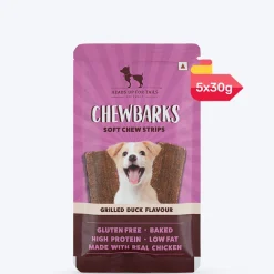 HUFT Chewbarks Dog Soft Chew Strips Treats - Grilled Duck - 30 gm