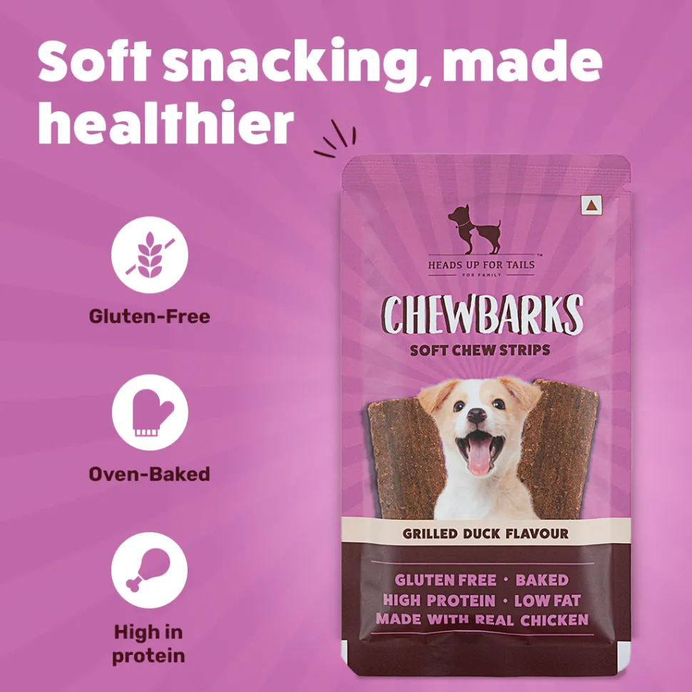 HUFT Chewbarks Dog Soft Chew Strips Treats - Grilled Duck - 30 gm