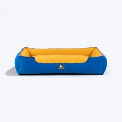 HUFT Classic Lounger Dog Bed - Blue & Mustard Yellow