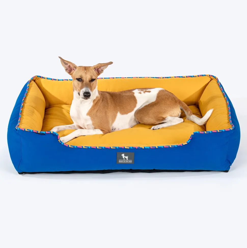 HUFT Classic Lounger Dog Bed - Blue & Mustard Yellow