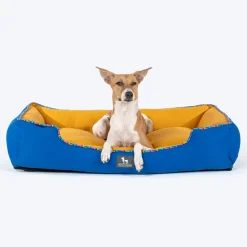 HUFT Classic Lounger Dog Bed - Blue & Mustard Yellow
