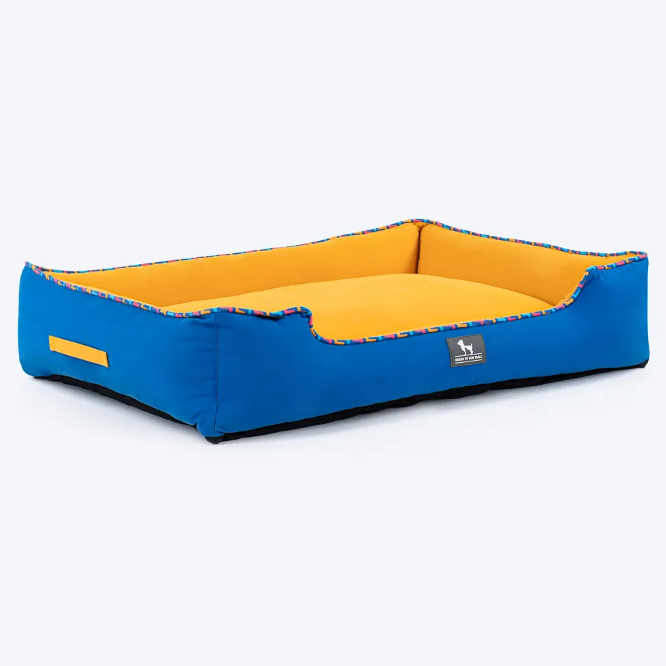 HUFT Classic Lounger Dog Bed - Blue & Mustard Yellow