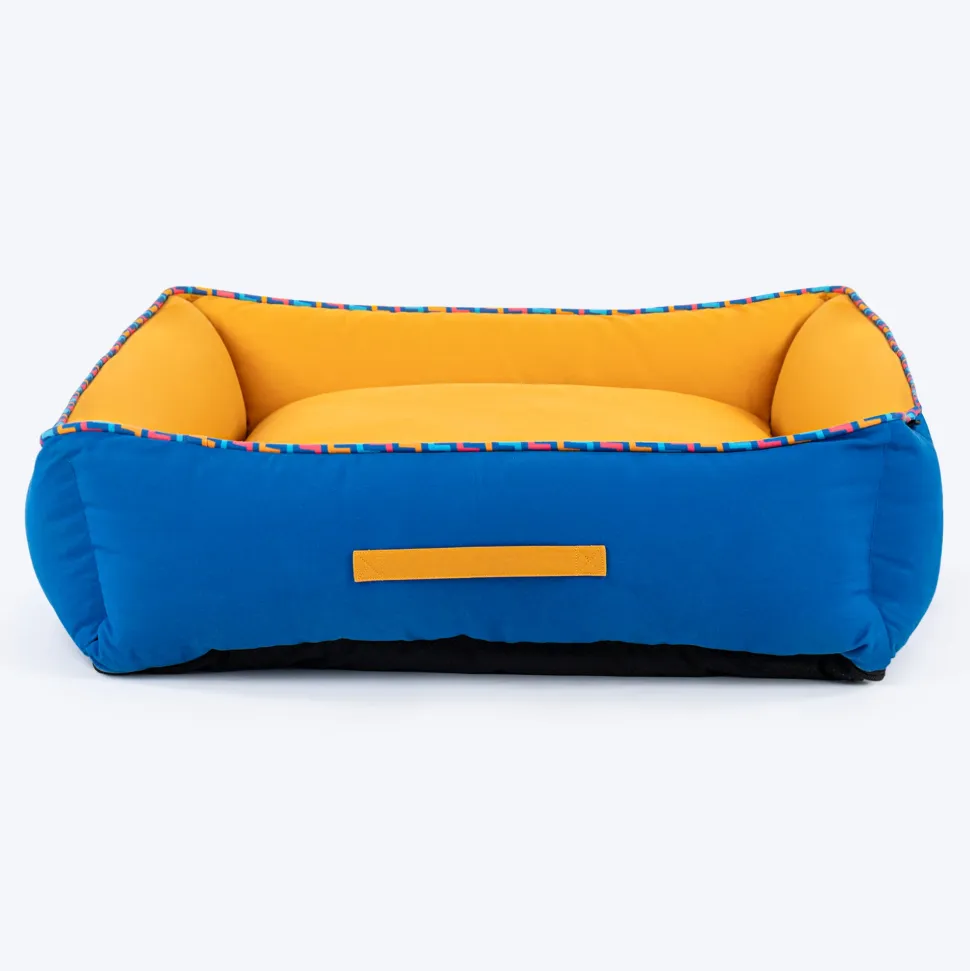 HUFT Classic Lounger Dog Bed - Blue & Mustard Yellow