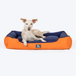 HUFT Classic Lounger Dog Bed - Orange & Blue