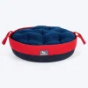 HUFT Cuddle Paws Jute Basket Bed With Cushion For Small Dogs & Cats - Red & Navy