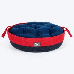 HUFT Cuddle Paws Jute Basket Bed With Cushion For Small Dogs & Cats - Red & Navy